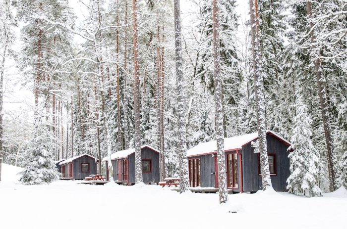 Winter cottages and sauna in Gauja National park
